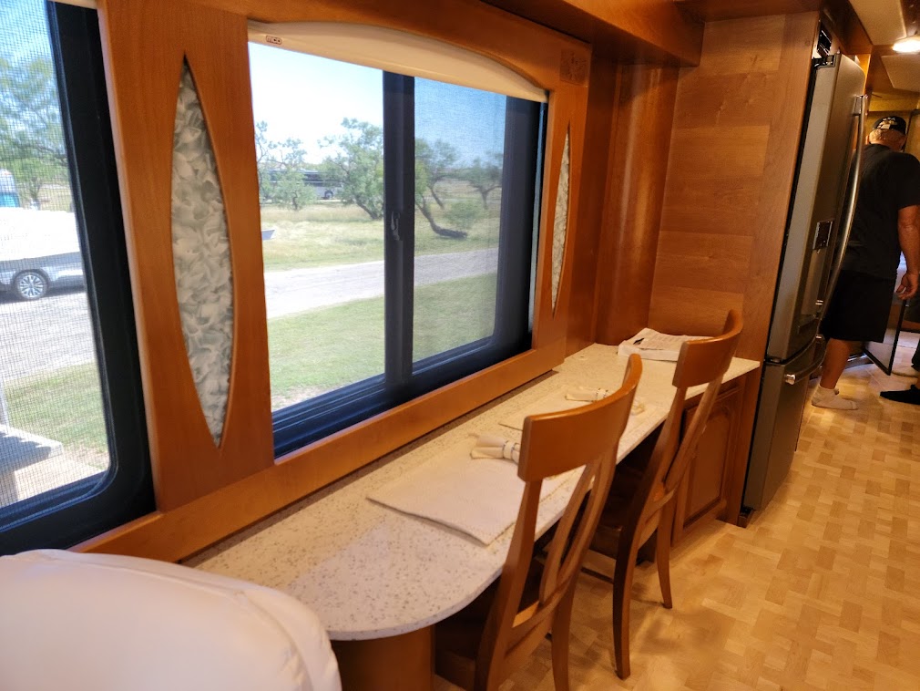 They eat their meals looking out the big side windows.