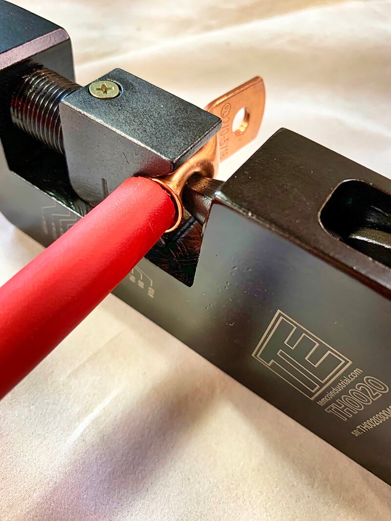Tools for Cutting and Crimping Ends on Large Electrical Cable - bus conversion photo