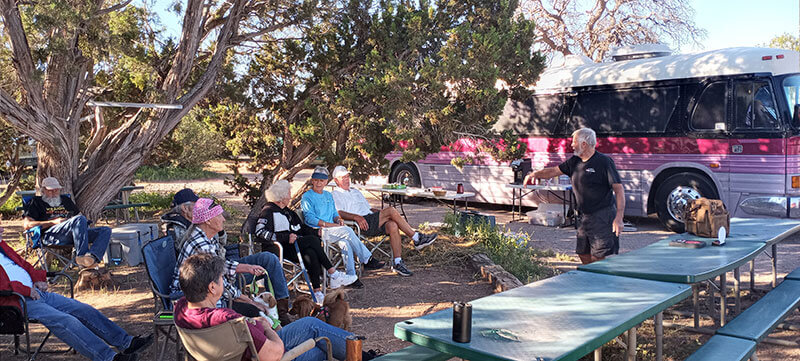 A gathering in the shade.