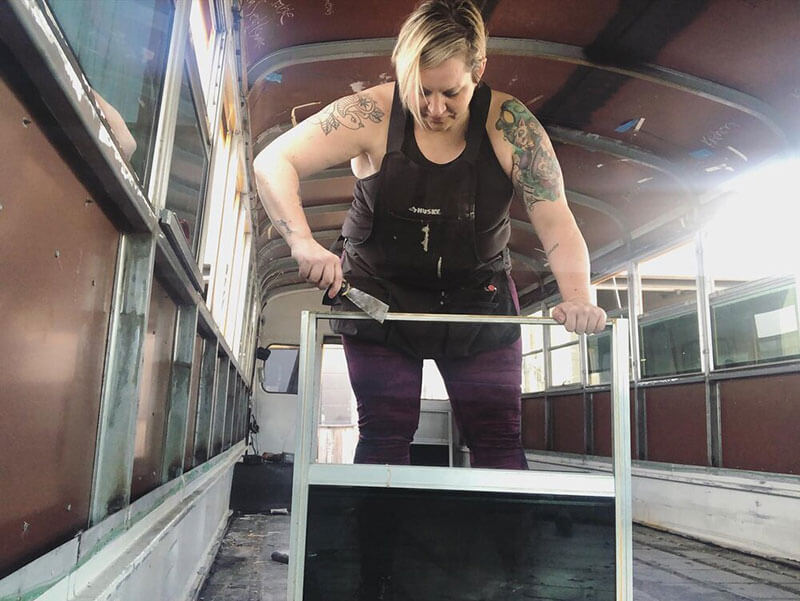 Annette removed every window and reinstalled them to ensure there would be no leaks
(March 2020).