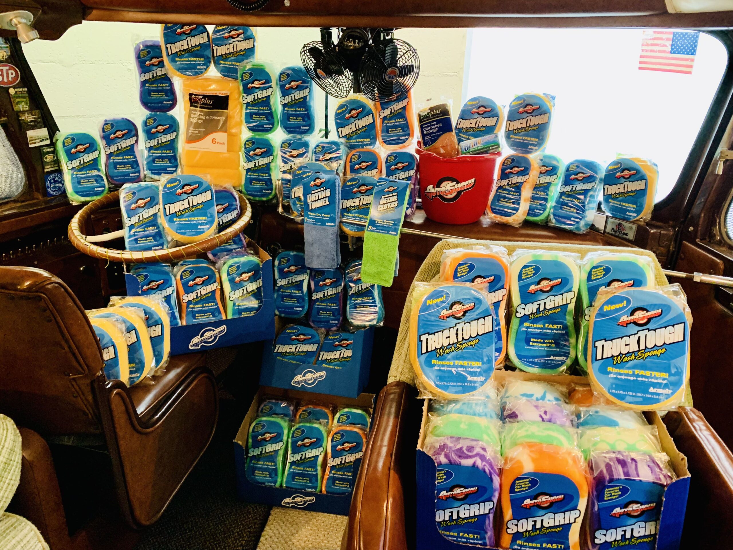 Everybody received a sponge to clean their bus.