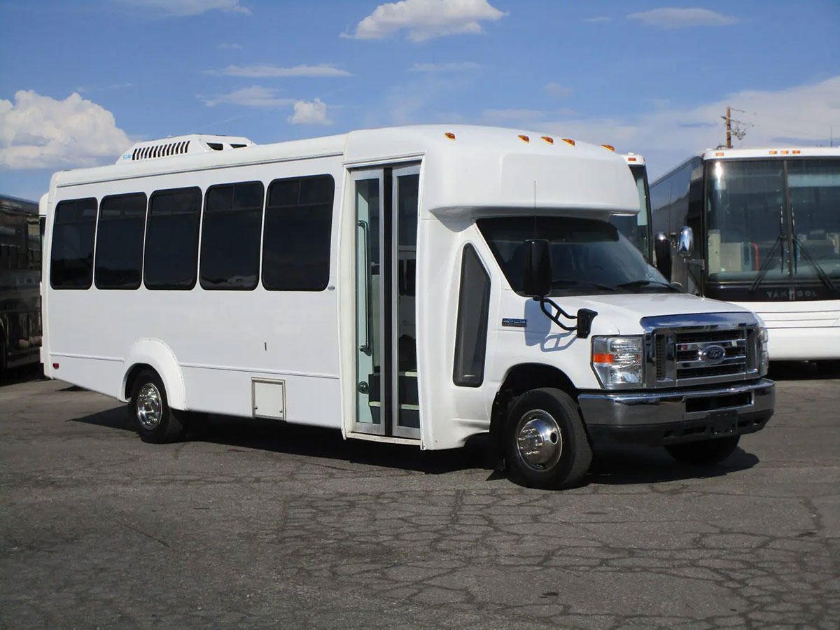 Shuttle buses generally have large windows and low floors.