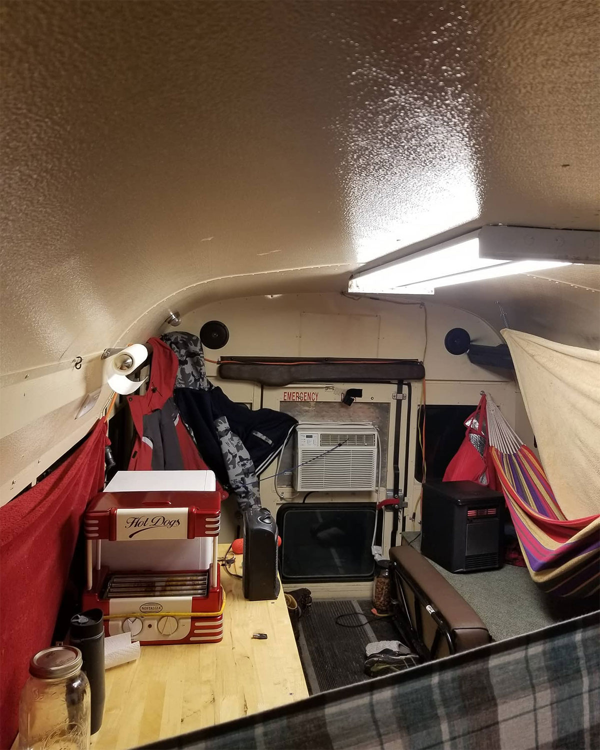 The original interior. The door seals were so bad I squeezed bungee cords into the cracks to make it a little better, but it was not enough to combat the negative temps I tested it out in.