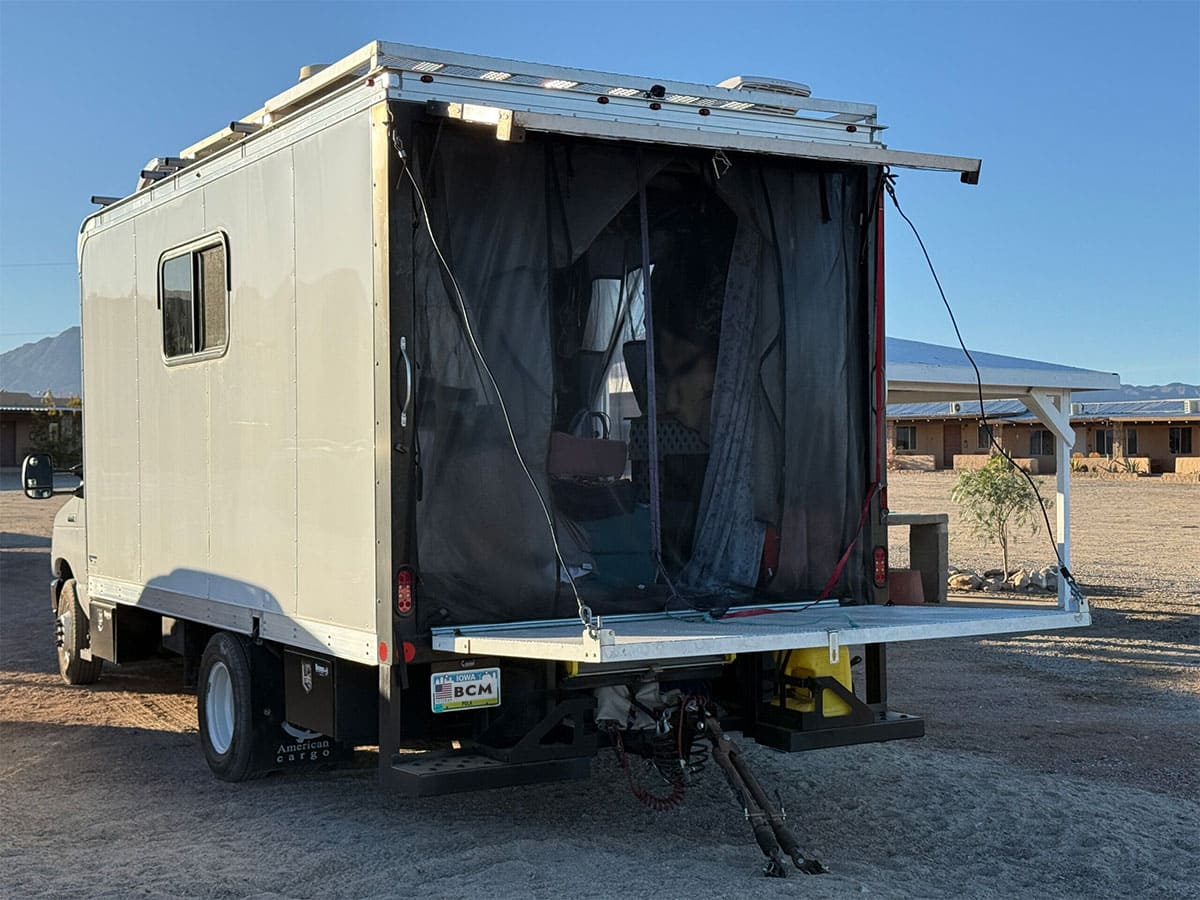 Deck in down position. Awning in up position.