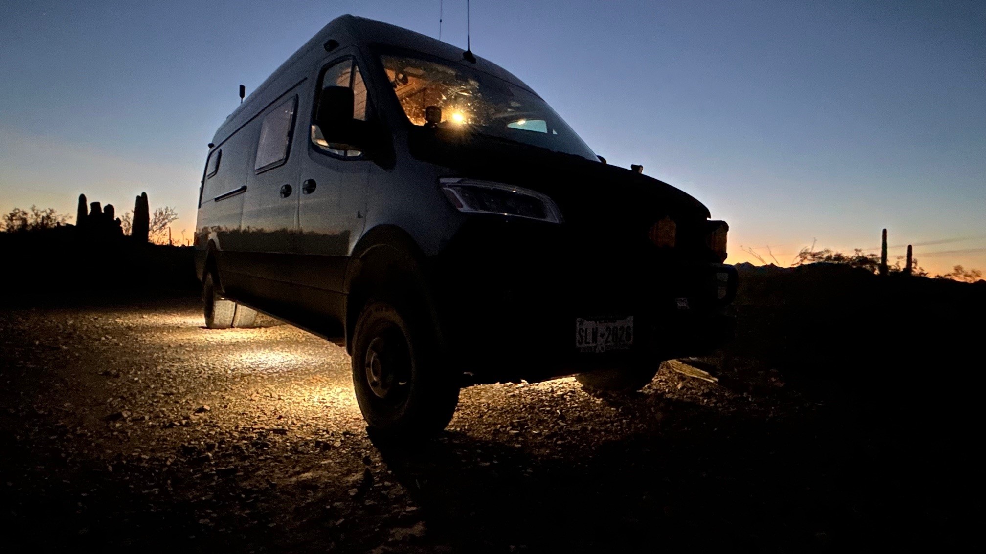 Rat lights discourage critters from taking up residence in the van.