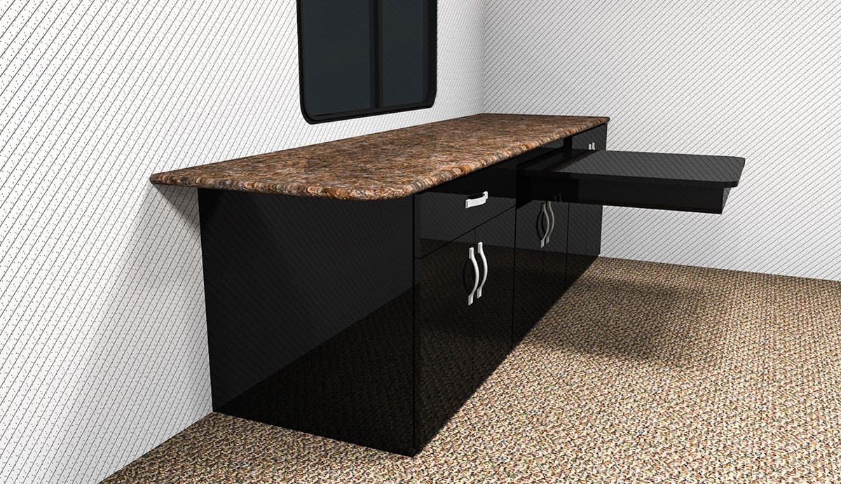 Example of the CAD work for the Amish-crafted desk unit.